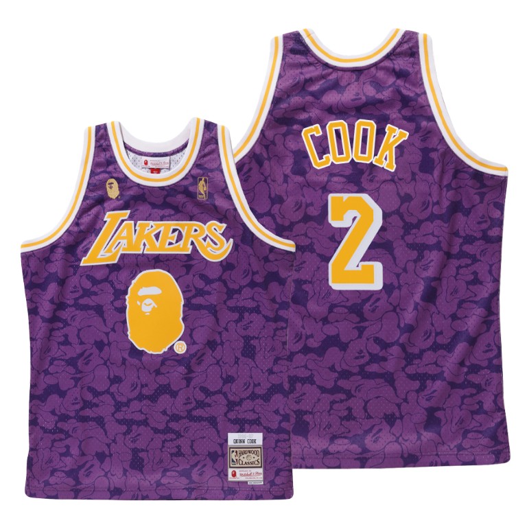 Men's Los Angeles Lakers Quinn Cook #2 NBA BAPE X Mitchell Hardwood Classics Purple Basketball Jersey XUF6783ZT